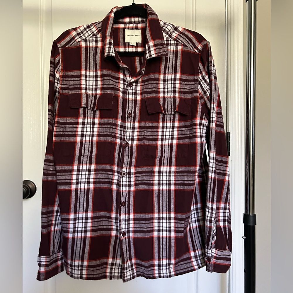 American Eagle Outfitters Men’s Red Plaid Cotton Flannel Button Down Shirt Large